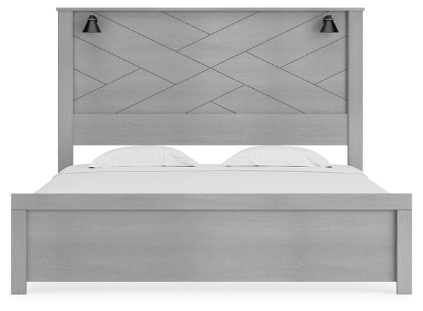 Cottonburg - Light Gray / White - King Panel Bed with Sconce Lights