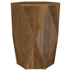 This graceful accent table enriches any living room, blending artisan craftsmanship with a natural brown finish. Hand-hewn from solid mango wood, it offers subtle textures that elevate dÃ©cor. As a side table or occasional table, its versatile silhouette 
