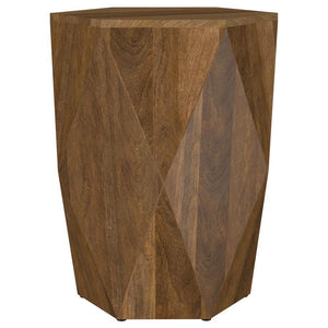 This graceful accent table enriches any living room, blending artisan craftsmanship with a natural brown finish. Hand-hewn from solid mango wood, it offers subtle textures that elevate dÃ©cor. As a side table or occasional table, its versatile silhouette 