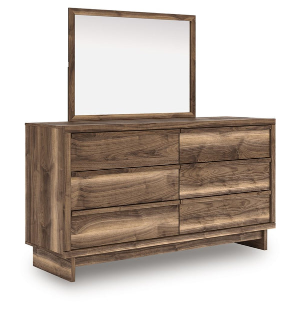 Nostalgic style, retooled for todayÐ²Ð‚â„¢s trends. This dresser with mirror puts an elevated twist on mod aesthetics. Its warm brown tones reflect the mid-century vibes you love, while the angular base incorporates contemporary motifs. Integrated drawer 