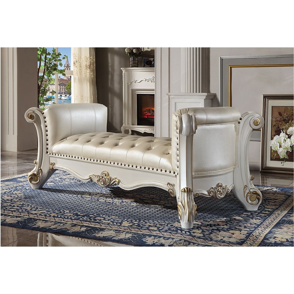 Button Tufted Seat Padded Seat & Arms: PU Cushion with NaiHead Trim ScroLed Leg and Base Trim