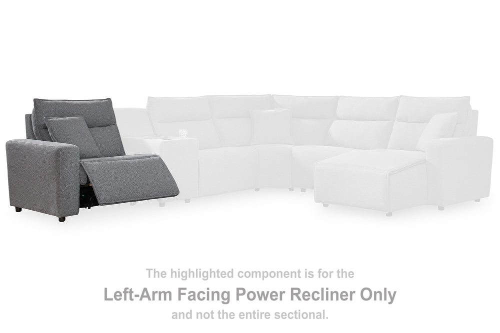 This left-arm facing power recliner is made with Next-Gen Nuvellaâ„¢ fade-resistant, washable fabric. Pairs with other items in the series to make a modular sectional.<br><br><b>Additional Dimensions</b><br><ul><li>Arm height: 26-"</li><li>Seat depth: 23-