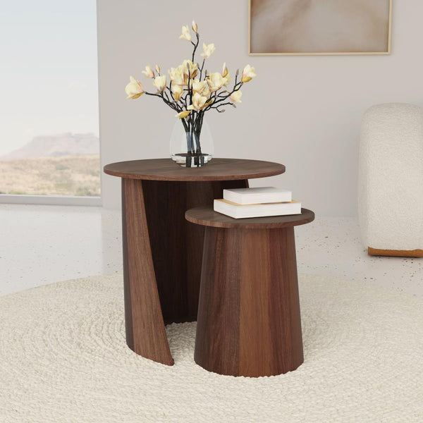  each round table is designed to tuck neatly beneath the other