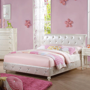 3 Slats - Box Spring Required Sleigh Bed Fully Padded: Crystal like Button Tufted Low Profile FB Turned Bun Leg
