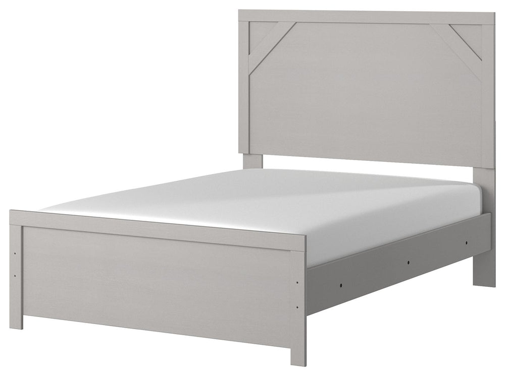 Cool, clean and casually modern. This full panel bedâ€™s wispy dove gray finish sets the tone for your calming sanctuary. Framed elements and cross-brace accents add dimension and authenticity to the bedâ€™s simply stunning profile. <h4><b>Cottonburg - Li