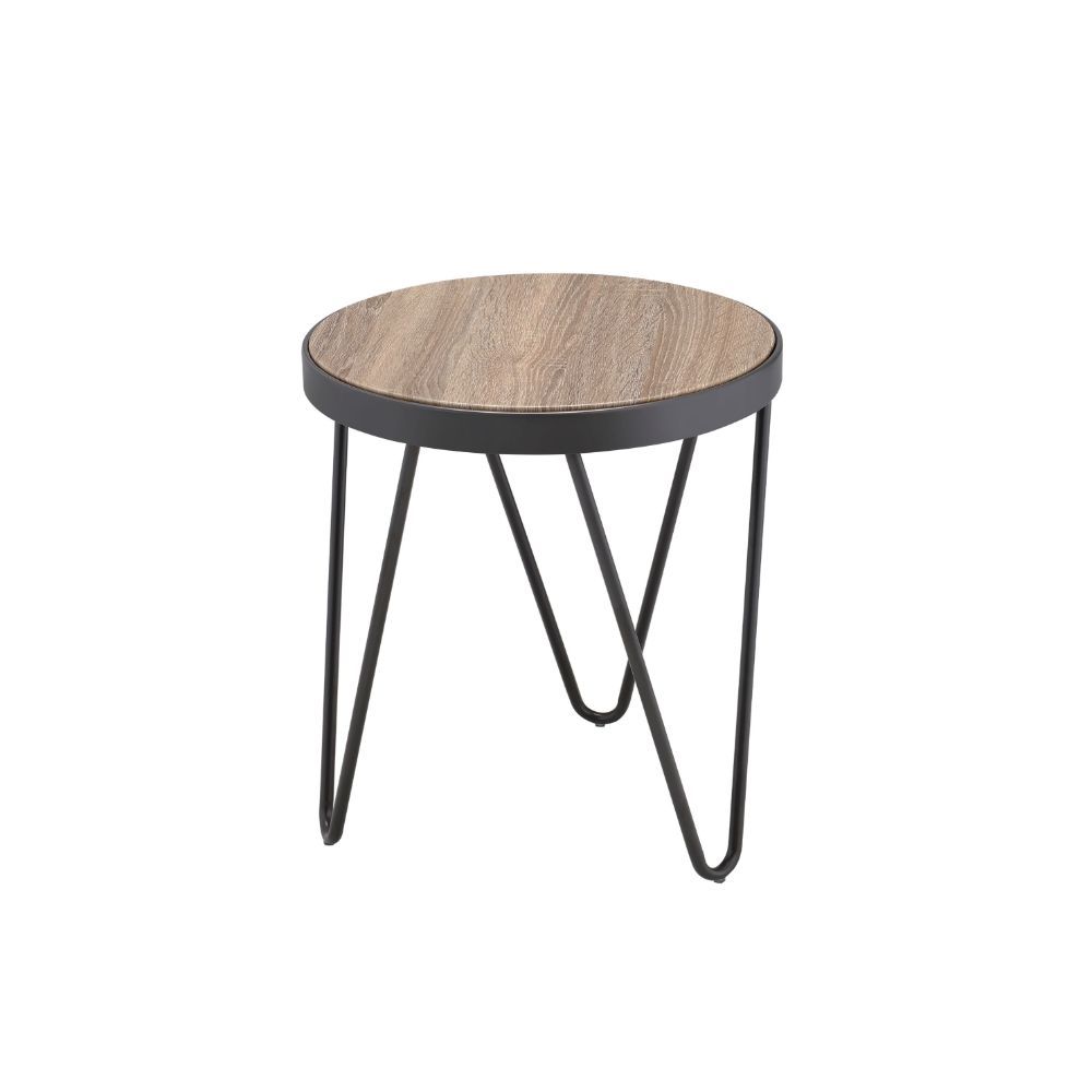 The Bage occasional collection express your hipness with stylish industrial inspired design, its Weathered Gray top is the perfect match for your living room space. Its banded edge gives it a solid look setting on the 3 -"V-" dark metal legs.<br/><br/><b>
