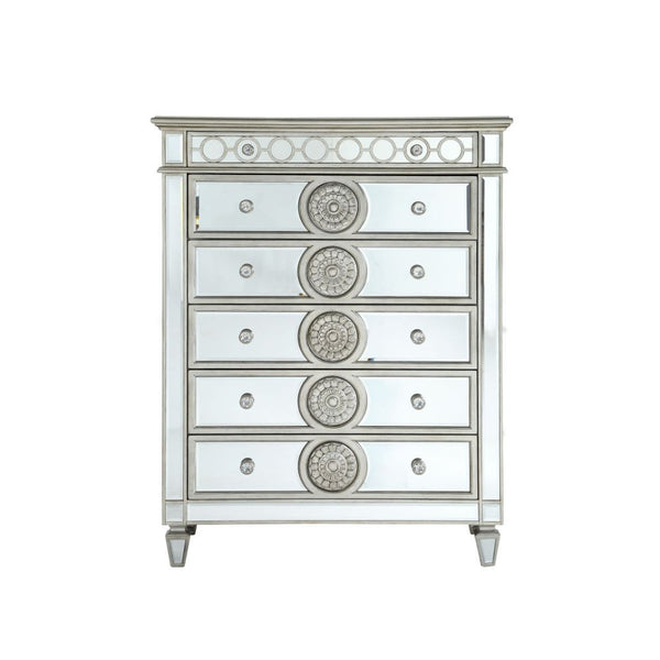 The Varian mirror provides a commanding presence in any room. Add a dash of glam to your bedroom with this Varian mirror. This gorgeous mirror is accented with raised geometric patterns and mirror finish. This fashionable chest will fuse with the surround