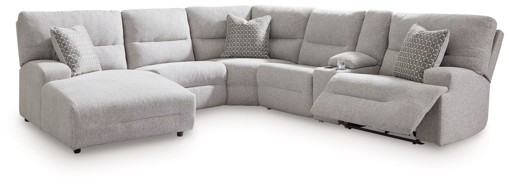 Enjoy the endless adaptability of this power reclining sectional with chaise. Whether youâ€™re hosting guests, setting up for movie night or just need a refresh, the modular design allows you to rearrange the pieces as you please. One-touch controls effor