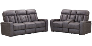 Spice up your movie nights with the Equinox Sofa Group. Consisting of the coordinating Equinox Power Sofa, Power Console Loveseat, and Power Recliner, each power seat also features armrest storage and independently operating power headrests for personaliz
