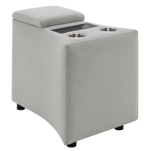 Emee - Console With USB - Gray Corduroy<br/><br/><b>Product Features</b><ul><li>Seat Construction: Pocket Coil</li><li>Tight Seat & Back Cushion</li><li>Curved Armrest Design</li><li>Console w/2 Cup Holders, Wireless Charge & USB Port</li></ul><br/>