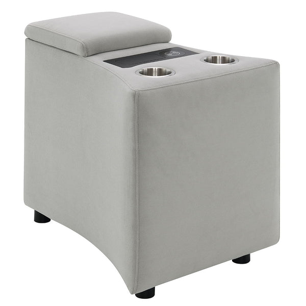 Emee - Console With USB - Gray Corduroy<br/><br/><b>Product Features</b><ul><li>Seat Construction: Pocket Coil</li><li>Tight Seat & Back Cushion</li><li>Curved Armrest Design</li><li>Console w/2 Cup Holders, Wireless Charge & USB Port</li></ul><br/>