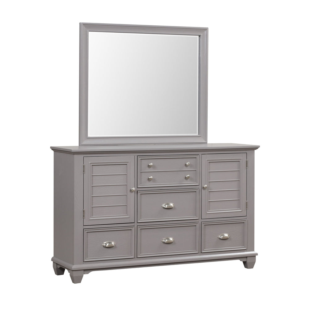 The Jamestown Dresser Mirror in Gray is a finely crafted piece that adds both elegance and durability to your bedroom. Constructed from solid Acacia, premium manufactured woods, and authentic Oak veneers, this mirror is designed to last, preserving the na