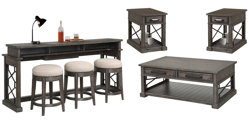 Inspired by the rustic beauty of America-'s greatest landscapes, this stunning Cocktail Table from the Sundance collection makes and eye-catching addition to a room. Its classic silhouette is highlighted with a hand-applied, multi-step finish in Smokey Gr
