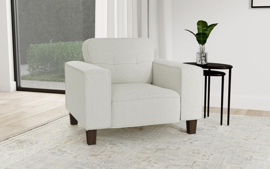 Create a lush, comfortable seating group with a modern accent armchair. Designed for indulgent comfort, it features a solid stance complete with wide track arms and plush cushions. Its soft upholstery is appealingly neutral, complementing in any setting w