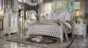 Vendom - Queen Bed - Two Tone Ivory Fabric & Antique Pearl Finish