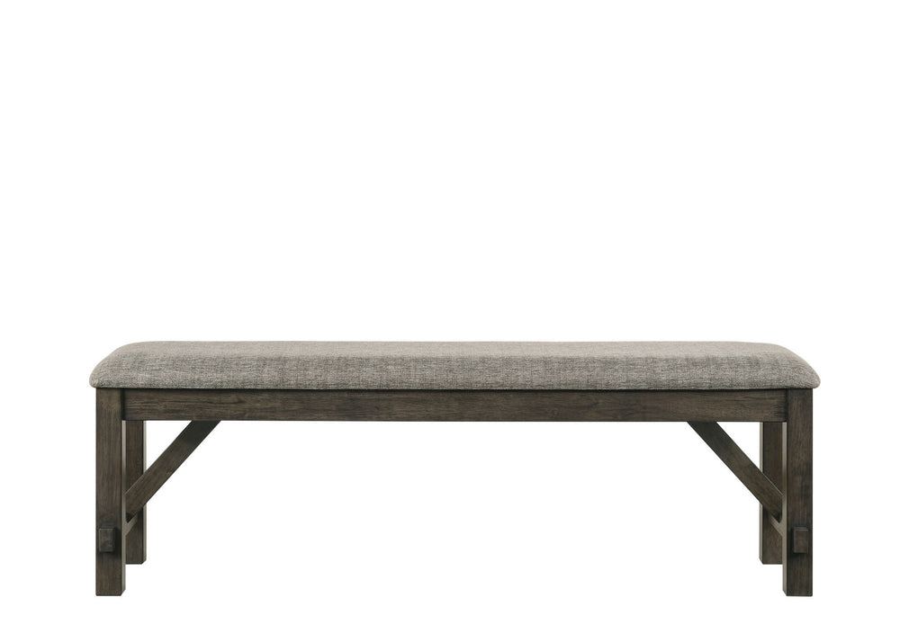 The Gulliver Upholstered Dining Bench in rustic brown offers a combination of quality construction and timeless design, making it a versatile addition to your home. This bench is crafted from durable solid rubberwood and acacia wood veneers, ensuring long