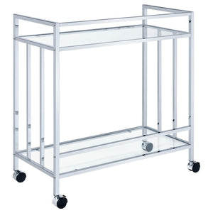 Cara - 2-Tier Rectangular Glass Shelf Metal Bar Cart - Chrome