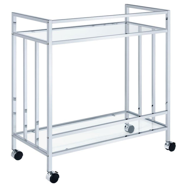 Cara - 2-Tier Rectangular Glass Shelf Metal Bar Cart - Chrome