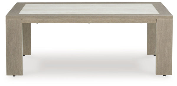  its durable frame is perfectly suited for alfresco living. A striking tabletop with the look of natural stone serves up plenty of room