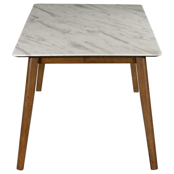  this wooden dining table is a smart choice for the modern home. Made with solid wood and recycled sawdust
