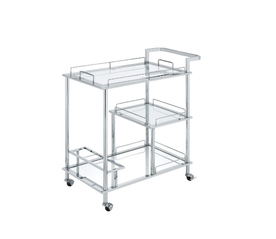KDâ€¢ 3 Tier Shelfâ€¢ Wheel Stop Included<br/><br/><b>Product Features</b><ul><li>Case: 1Pc/1Ctn</li><li>Finish: Clear Glass & Chrome Finish</li><li>Style: Contemporary</li><li>Materials: Metal, Glass</li></ul><br/>