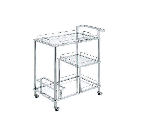 KDâ€¢ 3 Tier Shelfâ€¢ Wheel Stop Included<br/><br/><b>Product Features</b><ul><li>Case: 1Pc/1Ctn</li><li>Finish: Clear Glass & Chrome Finish</li><li>Style: Contemporary</li><li>Materials: Metal, Glass</li></ul><br/>