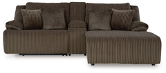 Experience unparalleled comfort with this reclining sectional sofa with chaise. Itâ€™s a stylish and invitingly soft lookâ€”made all the more appealing by cozy corduroy cushions that feel great and add a touch of texture. The rich chocolate brown upholste