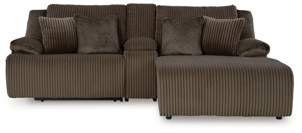 Experience unparalleled comfort with this reclining sectional sofa with chaise. Itâ€™s a stylish and invitingly soft lookâ€”made all the more appealing by cozy corduroy cushions that feel great and add a touch of texture. The rich chocolate brown upholste