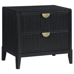 Augment your sophisticated bedroom with the addition of a modern two-drawer nightstand. It boasts a classic stance, with two drawers that offer a place for overnight essentials and personal necessities like books. The top drawer includes felt lining while