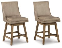 This striking barstool invites you to take contemporary modern style for a spin. Comfortably cushioned seat, self-returning swivel and contoured back make it beautifully in tune with your needs. Luxurious faux leather upholstery is a sensational touch.<br