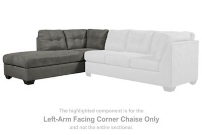 This left-arm facing corner chaise is made with polyester/nylon upholstery. Pairs with other items in the series to make a sectional.<br><br><b>Additional Dimensions</b><br><ul><li>Seat depth: 22-"</li><li>Seat height: 22-"</li><li>Distance between arms: 