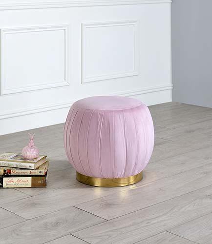 Zinnia - Ottoman - Pink Carnation Velvet & Gold