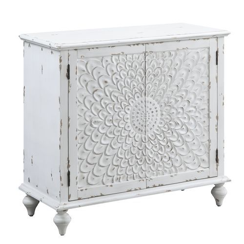 Assembled Rectangular Accent Table w/2 Door Table Top Thickness: 25 mm<br/><br/><b>Product Features</b><ul><li>KD Leg</li><li>Storage: 2 Door Cabinet</li><li>Pattern Front Doors</li><li>Woodem Bun Turned Leg</li><li>Magnetic Door Catches</li><li>Case: 1Pc