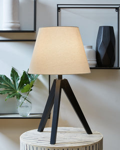 This table lamp-'s unique wooden tripod base is beautifully complemented by an empire hardback shade. The perfect touch for mid-century modern or upscale urban rooms, this piece is sure to add an artistic touch wherever it-'s displayed.<br><br><b>Addition