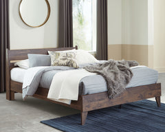 At the intersection of classic cool and chic sophistication youâ€™ll find this full panel platform bed. The rich brown finish over replicated walnut wood grain offers an authentic touch that plays well any way you style it. Minimal yet elegant in its desi