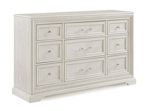 Introducing a bedroom collection that brings a breath of fresh sophistication to any living space. This suite boasts a bright, antique white finish that immediately brightens and opens up a room, providing a versatile foundation for any decor style. The b