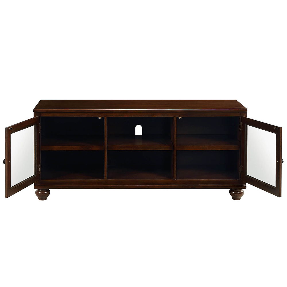 The Dita TV stand transitional style will blend masterfully in your living room area. The storage feature offers plenty of space to keep your entertainment components: two glass doors, and two media compartments. Carefully constructed from selected wood a