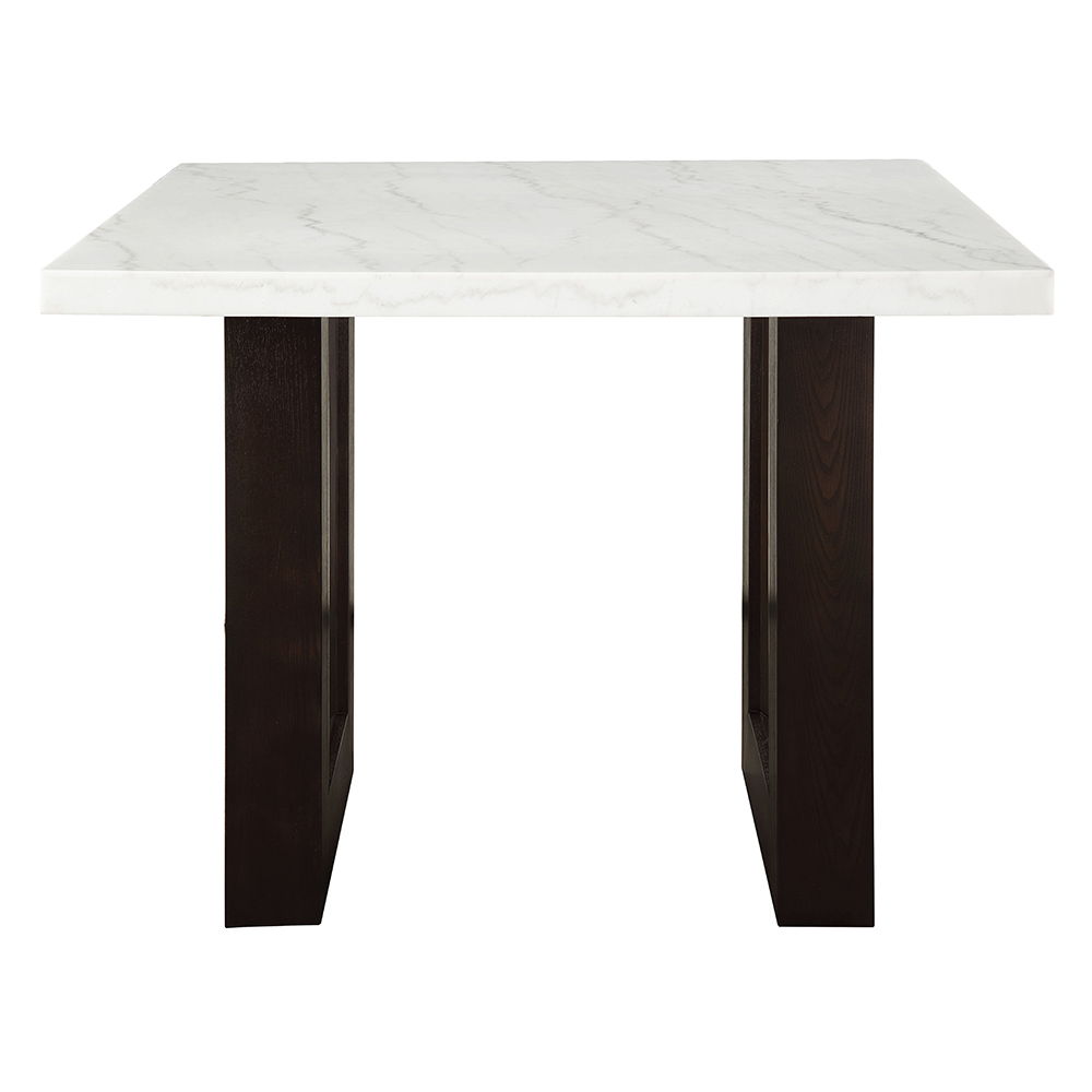 Edwyn - Counter Height Table - White Natural Marble Top & Espresso Finish<br/><br/><b>Product Features</b><ul><li>Square Counter Height Dining Table</li><li>Marble Top</li><li>Fixed Table Top</li><li>Double U-Shape Base w/Beveled</li></ul><br/>