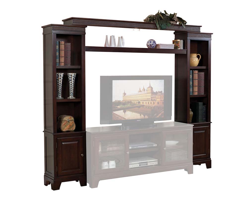 The Halden collection transitional style will blend masterfully in your living room area. This set features a shelf bridge with light function, and its two side piers offer plenty of space to keep entertainment components or your favorite decorative acces