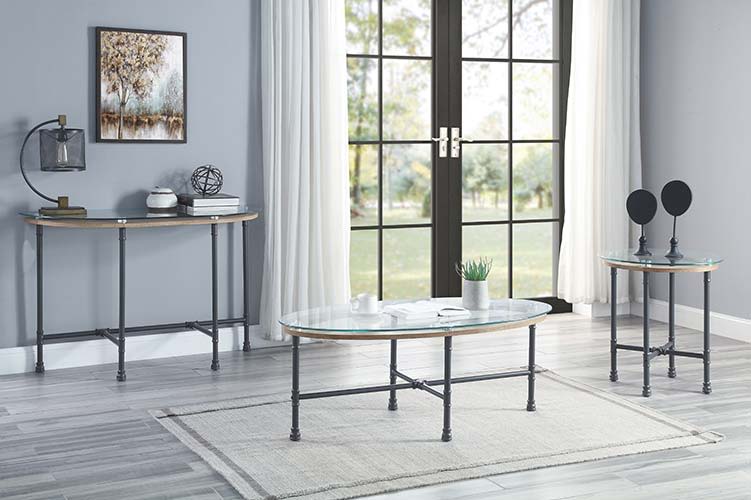 Brantley - Sofa Table - Gray, Dark - 47-"<br/><br/><b>Product Features</b><ul><li>KD</li><li>Water Pipe Style</li><li>Tempered Glass Table Top</li><li>Metal Frame</li><li>Case: 1Pc/1Ctn</li><li>Finish: Clear Glass & Sandy Gray Finish</li><li>Style: Indust