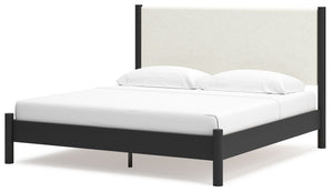 Cadmori - Black / White - King Upholstered Panel Bed