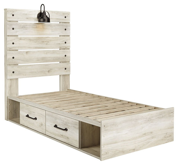 Cambeck - Whitewash - Twin Panel Bed with Side Storage Drawers