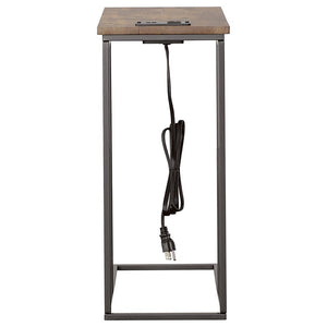 Rudy - C-Shaped Side Table With Power Outlet - Antique Brown