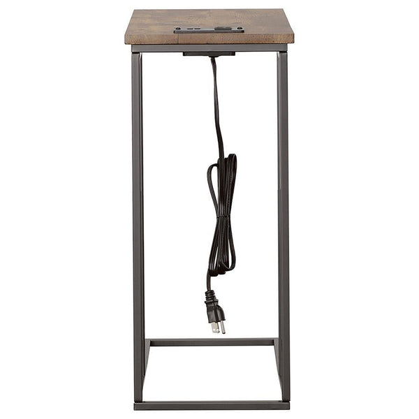 Rudy - C-Shaped Side Table With Power Outlet - Antique Brown