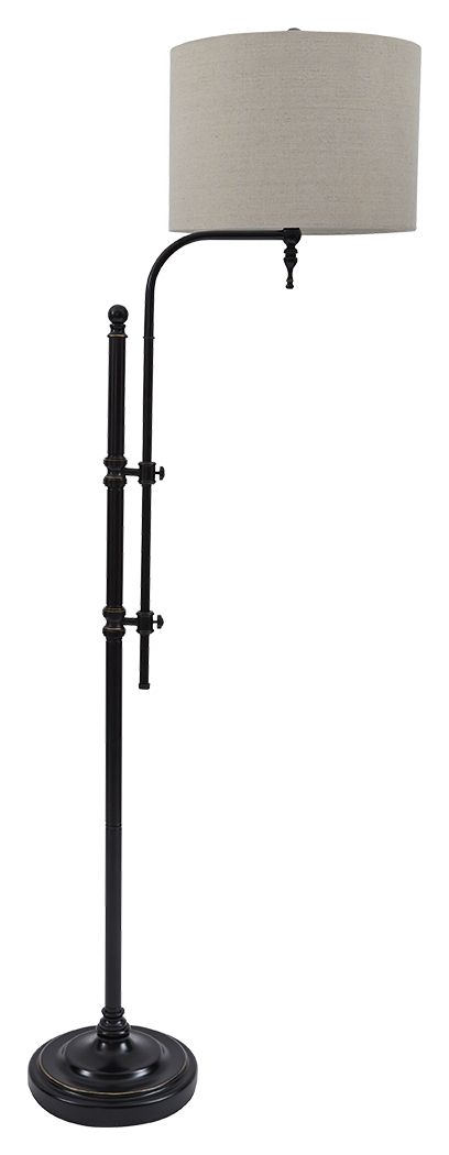 Up your style with this floor lamp that takes a charmingly unique stance on lighting. Simply turn the pair of knobs on the sculptural metal base to adjust the light to the perfect height. How delightful.<br><br><b>Additional Dimensions</b><br><ul><li>Adju