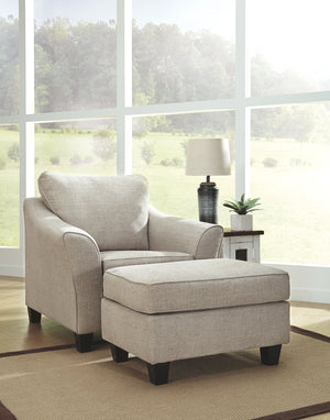 For a fresh spot in your space, turn to this designer chair and ottoman. Wind down at the end of a long day when you sink into this canyon of comfort. <h4><b>Abney - Driftwood - Chair</b></h4> <table width=-"100%-"><colgroup><col style=-"width: 30%