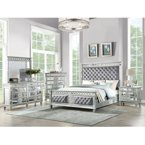 Varian - Queen Bed - Gray Velvet & Mirrored