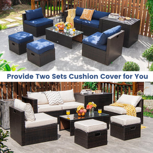 8-piece seat for more creative combinations Fetch different belongings with ease because of the practical coffee table Sturdier and safer to use with high quality tempered glass tabletop Soft and thick cushions for ultimate coziness Hold the ottomans' cus