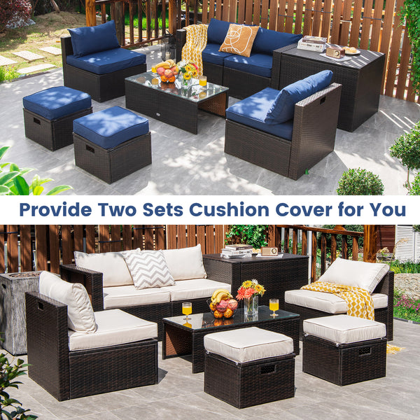 8-piece seat for more creative combinations Fetch different belongings with ease because of the practical coffee table Sturdier and safer to use with high quality tempered glass tabletop Soft and thick cushions for ultimate coziness Hold the ottomans' cus