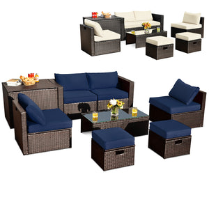 8-piece seat for more creative combinations Fetch different belongings with ease because of the practical coffee table Sturdier and safer to use with high quality tempered glass tabletop Soft and thick cushions for ultimate coziness Hold the ottomans' cus
